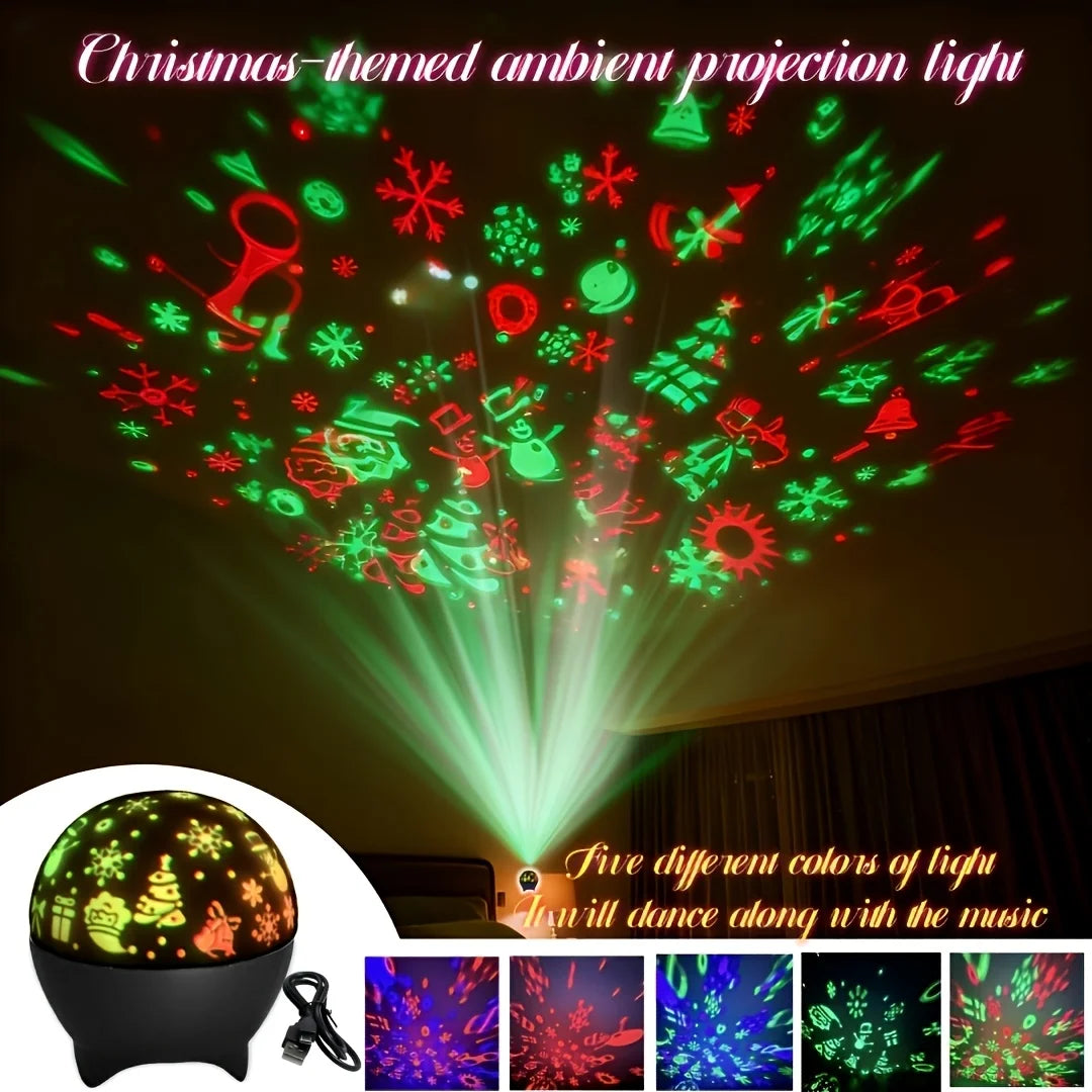Christmas Projector Lamp LED Night Light RGB Auto Color Snowman Snowflake Pattern for Home Party New Year Holiday Decor USB Plug